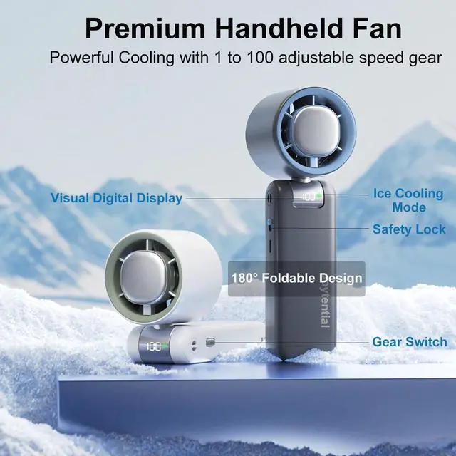 Alt view image 2 of 6 - Portable Handheld Fan, Turbo Hand Fan with 1-100 Speed Adjustable USB Rechargeable, Powerful Instant Cooling Personal Mini Fan for Travel, Outdoor, Camping, White