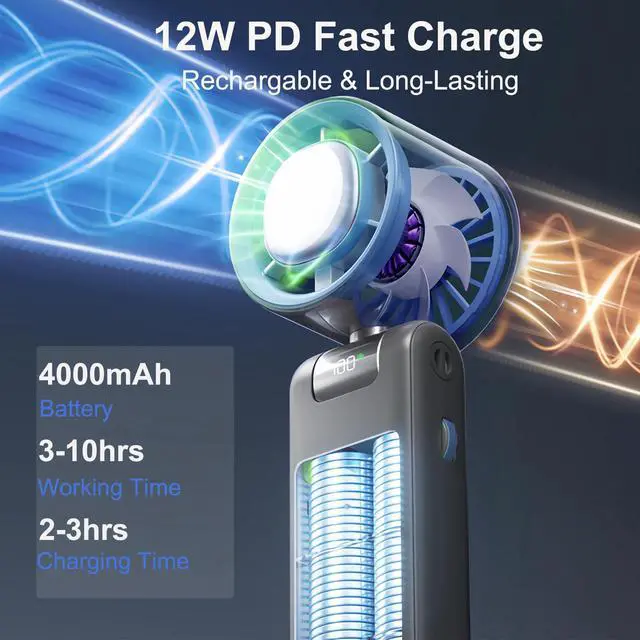 Alt view image 4 of 6 - Portable Handheld Fan, Turbo Hand Fan with 1-100 Speed Adjustable USB Rechargeable, Powerful Instant Cooling Personal Mini Fan for Travel, Outdoor, Camping, White