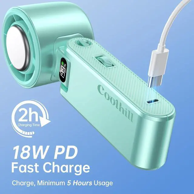 Alt view image 7 of 7 - Pro Handheld Portable Fan with Ice Cooler: 199-Speed 5500mAh Rechargeable Handheld Fan, 12H Time Hand Cooling Personal Fans with 20000 RPM Air Turbo Tech for Travel Outdoor (Green)