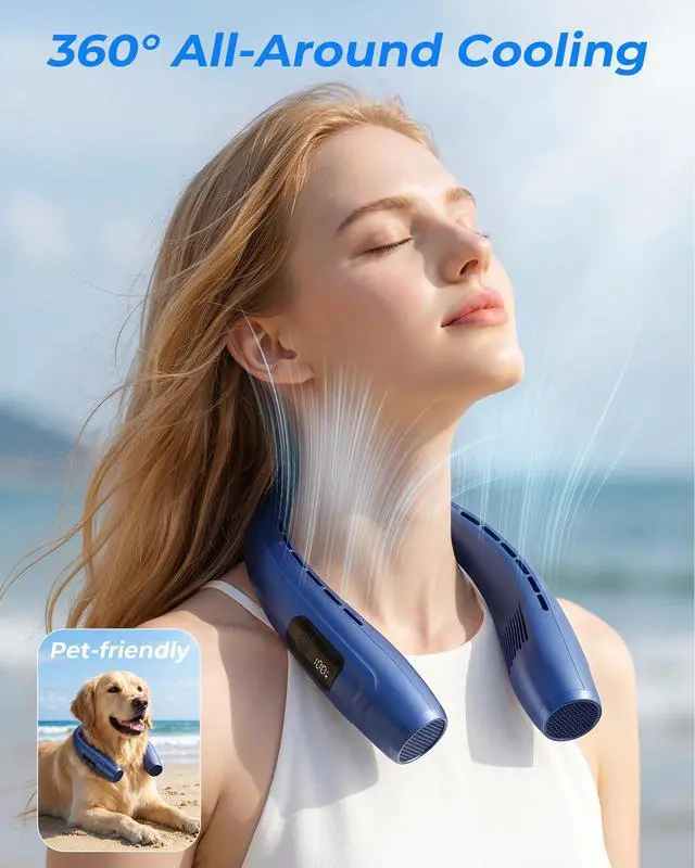 Alt view image 3 of 5 - Neck Fan, Personal Fan with LED Indicator, USB-C Charging, Long-Lasting 4000mAh Battery, Hands Free Bladeless Fan with 3 Adjustable Speeds & Ultra-Quiet, Ideal for Home, Travel & Outdoor