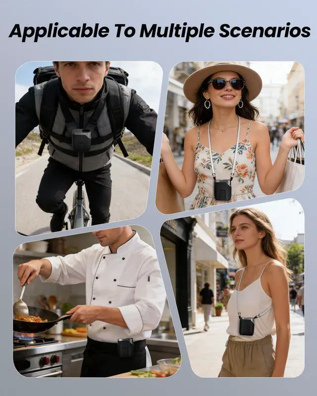 Alt view image 7 of 7 - Portable Fan Rechargeable - 5-oz Mini Hands-Free Personal Fans for Neck Waist, 100 Speed Turbo Airflow, Wearable Clip on Shirt Belt Fan for Body with LED Light, Travel Work Outdoor (Black)