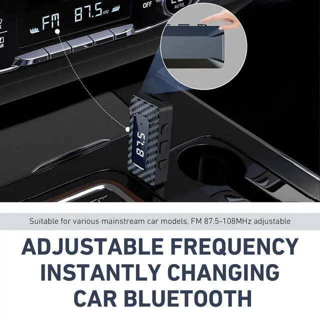 Alt view image 7 of 7 - Car USB Bluetooth Receiver, 5.3 Chip Wireless FM Transmitter with LED Display, Adjustable Audio Adapter with USB Interface and 0.13" Jack, Universal Modification for Stereo System (Black)