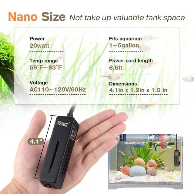 Alt view image 6 of 6 - Mini Fish Tank Submersible Heater 20W for 1-5 Gallons Desktop Betta Aquarium Heater with Digital Display Controller Adjustable Temperature