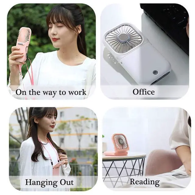 Alt view image 2 of 7 - Portable Neck Fan Mini Quiet Handheld Personal 0-180° Foldable USB Rechargeable Fan Operated for Home Office Outdoor Travel, 3000mAh Power Bank Hands Free Necklace Fans