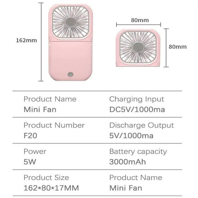 Alt view image 5 of 7 - Portable Neck Fan Mini Quiet Handheld Personal 0-180° Foldable USB Rechargeable Fan Operated for Home Office Outdoor Travel, 3000mAh Power Bank Hands Free Necklace Fans