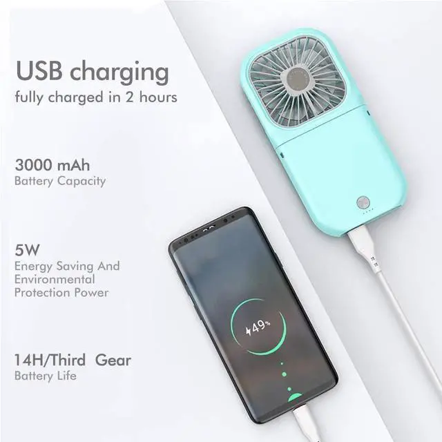 Alt view image 4 of 7 - Portable Neck Fan Mini Quiet Handheld Personal 0-180° Foldable USB Rechargeable Fan Operated for Home Office Outdoor Travel, 3000mAh Power Bank Hands Free Necklace Fans