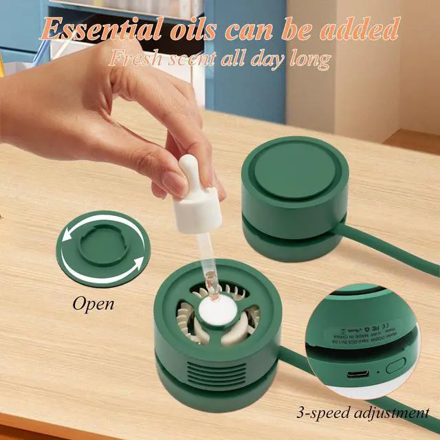 Alt view image 2 of 7 - Portable Neck Fan, Hands-Free Bladeless Fan, USB Rechargeable Wearable Cooling Personal Fan, 3-speed Adjustable Strong Wind, Suitable for Men and Women Outdoor and Indoor Use. (Green)