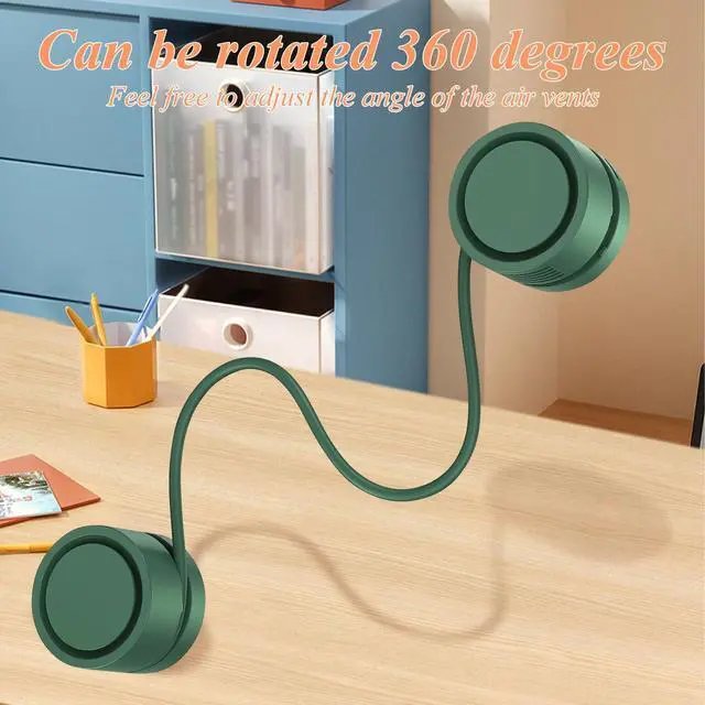 Alt view image 4 of 7 - Portable Neck Fan, Hands-Free Bladeless Fan, USB Rechargeable Wearable Cooling Personal Fan, 3-speed Adjustable Strong Wind, Suitable for Men and Women Outdoor and Indoor Use. (Green)