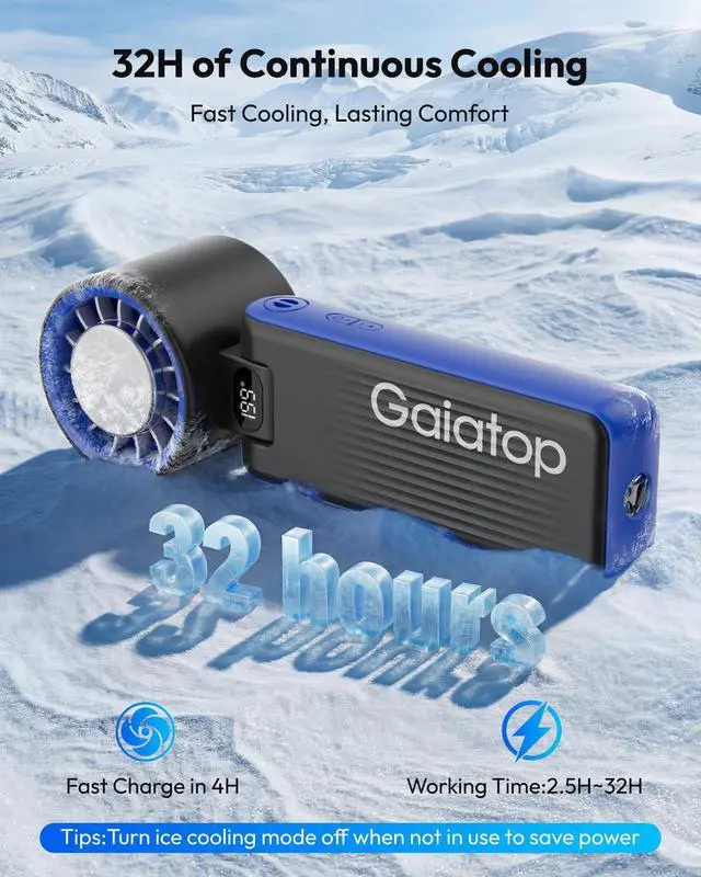 Alt view image 3 of 7 - Portable Handheld Turbo Fan with Ice Cooler, 6000mAh 32H Cooling Fan Portable, 199 Speeds Personal Fans, Rechargeable Mini Hand Held Fans LED Light, Desk Makeup Travel essentials Classic Blue