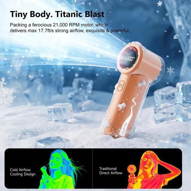 Alt view image 2 of 7 - Portable Handheld Mini Fan, High Speed Personal Turbo Fan Rechargeable, 100 Speeds Adjustable Small Hand Fans, Trendy Stuff Purse Accessories for Outdoor Travel Concert Gift for Women(Orange)
