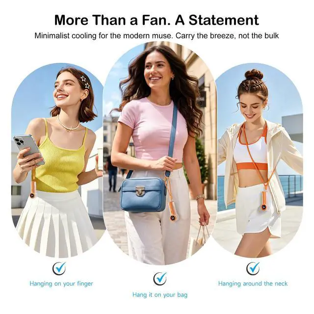 Alt view image 4 of 7 - Portable Handheld Mini Fan, High Speed Personal Turbo Fan Rechargeable, 100 Speeds Adjustable Small Hand Fans, Trendy Stuff Purse Accessories for Outdoor Travel Concert Gift for Women(Orange)