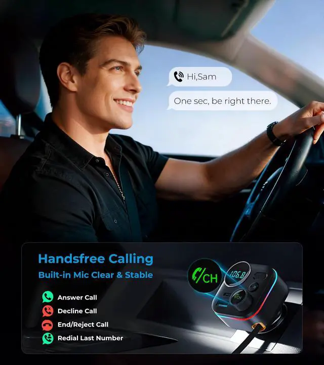 Alt view image 5 of 7 - Bluetooth 5.4 FM Transmitter, 72W Car Charger with 45W Retractable USB-C PD