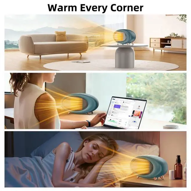 Alt view image 6 of 7 - Space Heater, 600W Small Desk Heater for Indoor Use,Fast Safety Personal Desktop Heaters for Bedroom Table Home Office(Olive Green)