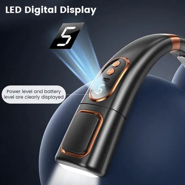 Alt view image 4 of 7 - Portable Neck Fan Rechargeable, Ice Porcelain Slab Design, 5 Speeds Neck Cooler, No Hair Twisting, Air Volume on 2 Sides, with LED Digital Display & Ambient Lighting