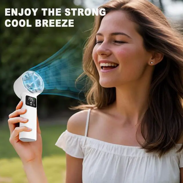 Alt view image 3 of 7 - Portable Handheld Turbo Fan, Rechargeable Hand Cooling Fan,One Key Ice Cooling Pad,Perfect for Travel Camping,199 Speeds.(White body+silver cover)