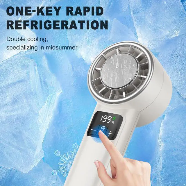 Alt view image 4 of 7 - Portable Handheld Turbo Fan, Rechargeable Hand Cooling Fan,One Key Ice Cooling Pad,Perfect for Travel Camping,199 Speeds.(White body+silver cover)