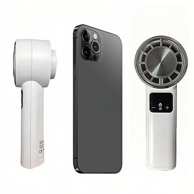 Alt view image 5 of 7 - Portable Handheld Turbo Fan, Rechargeable Hand Cooling Fan,One Key Ice Cooling Pad,Perfect for Travel Camping,199 Speeds.(White body+silver cover)