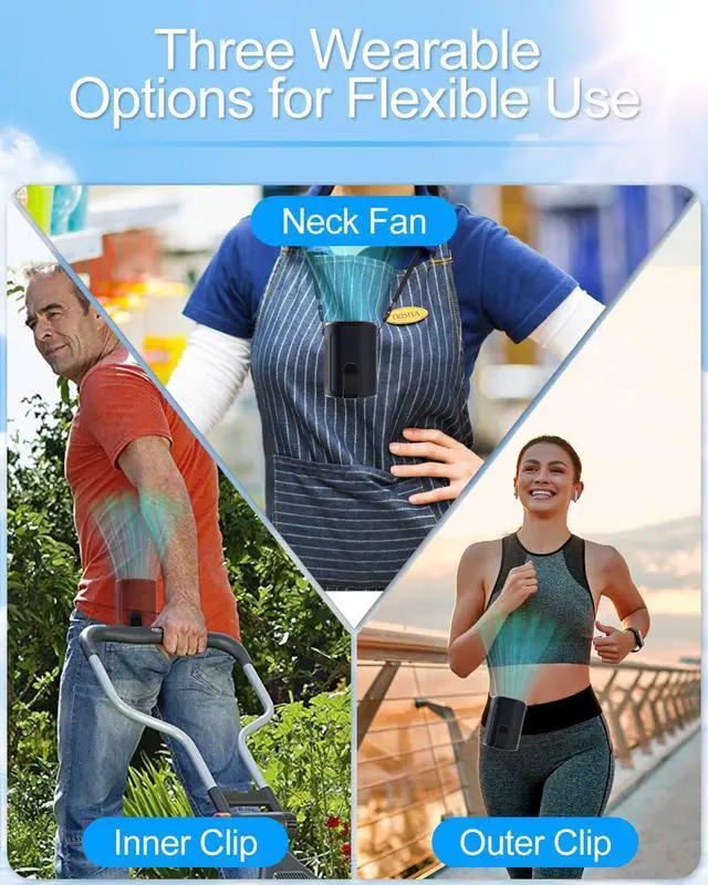 Alt view image 3 of 7 - Wearable Fan Rechargeable, 4-Speeds Personal Waist Fan with 7100RPM Strong Airflow, 25H Runtime, Hands-Free Neck Belt Fan for Sport, Outdoor, Jobsite, Traveling