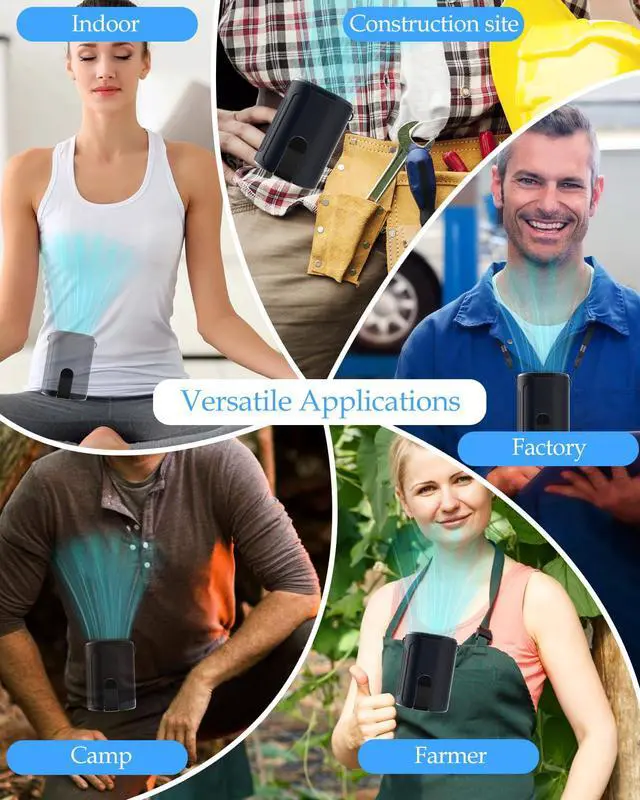 Alt view image 6 of 7 - Wearable Fan Rechargeable, 4-Speeds Personal Waist Fan with 7100RPM Strong Airflow, 25H Runtime, Hands-Free Neck Belt Fan for Sport, Outdoor, Jobsite, Traveling