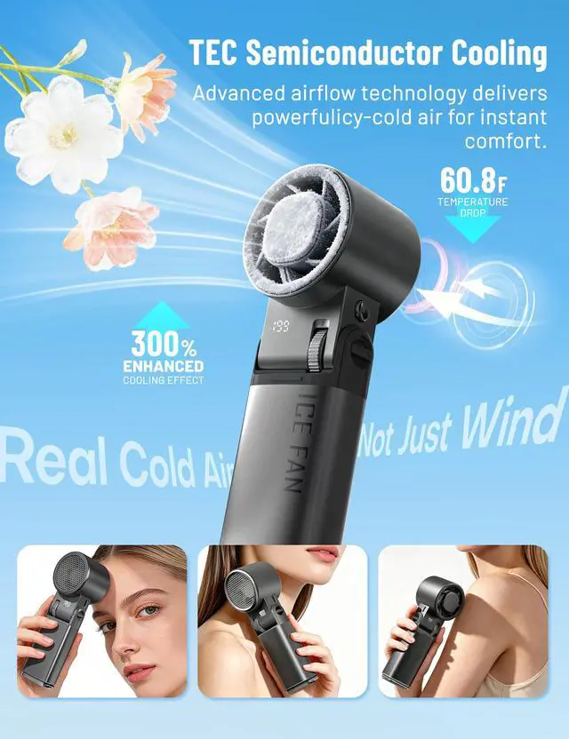 Alt view image 2 of 7 - Handheld Fan Portable Personal Cooling Fans Mini Hand Held Fan,199Speed 26000RPM Turbo Air,6000mAhBattery USBRechargeable FoldableFan with LED Light Hook,Ice Cooling Essentials for Travel Outdoor Gift