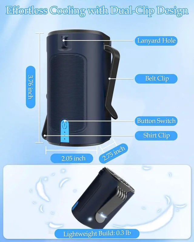 Alt view image 7 of 7 - Wearable Fan Rechargeable, 4-Speeds Personal Waist Fan with 7100RPM Strong Airflow, 25H Runtime, Hands-Free Neck Belt Fan for Sport, Outdoor, Jobsite, Traveling