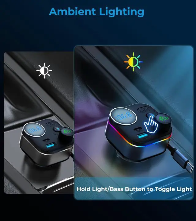 Alt view image 7 of 7 - Bluetooth 5.4 FM Transmitter, 72W Car Charger with 45W Retractable USB-C PD