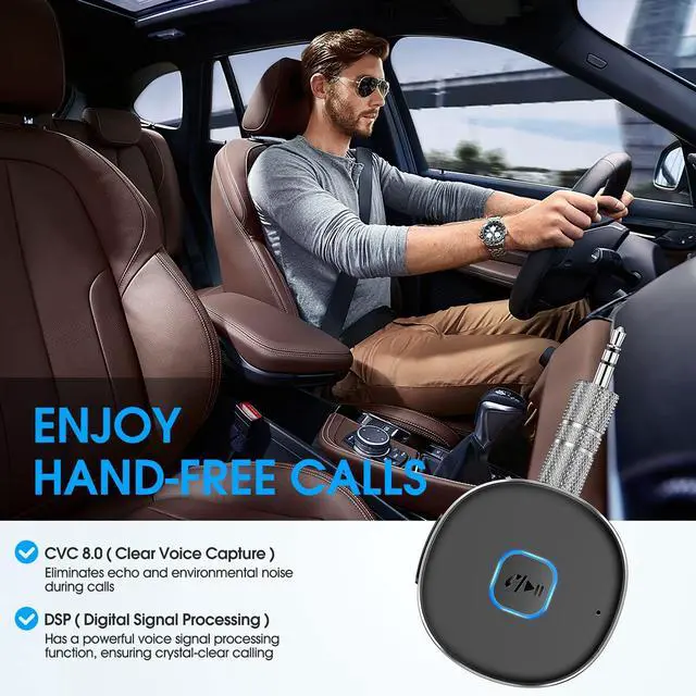 Alt view image 5 of 7 - Bluetooth Receiver, LAICOMEIN Portable 3.5mm Aux Car Adapter, Bluetooth Wireless Audio Receiver for Car/Home Stereo/Wired Headphones/Speaker, 16H Battery Life