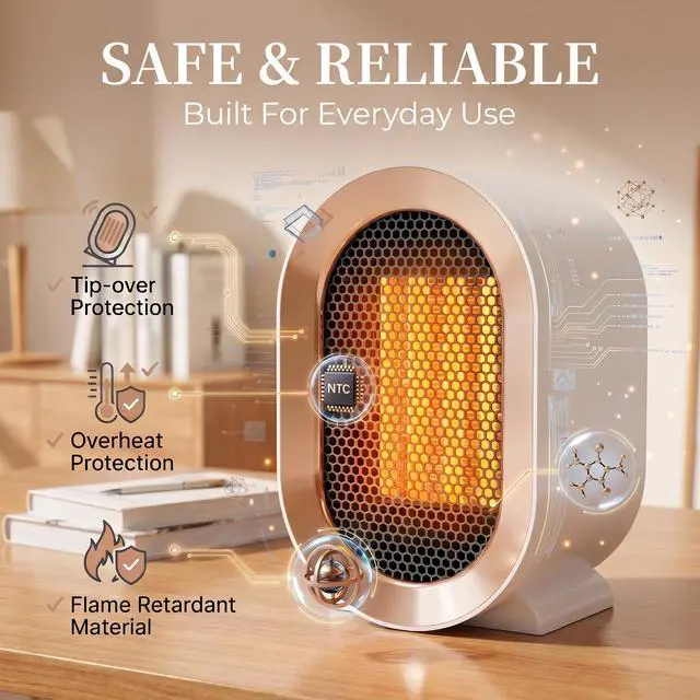 Alt view image 3 of 7 - Indoor Electric Portable Space Heater, 1200W Personal Desk Heater, Fast Quiet Heating Ceramic with Thermostat for Large Room,Bedroom and Office Use (White)