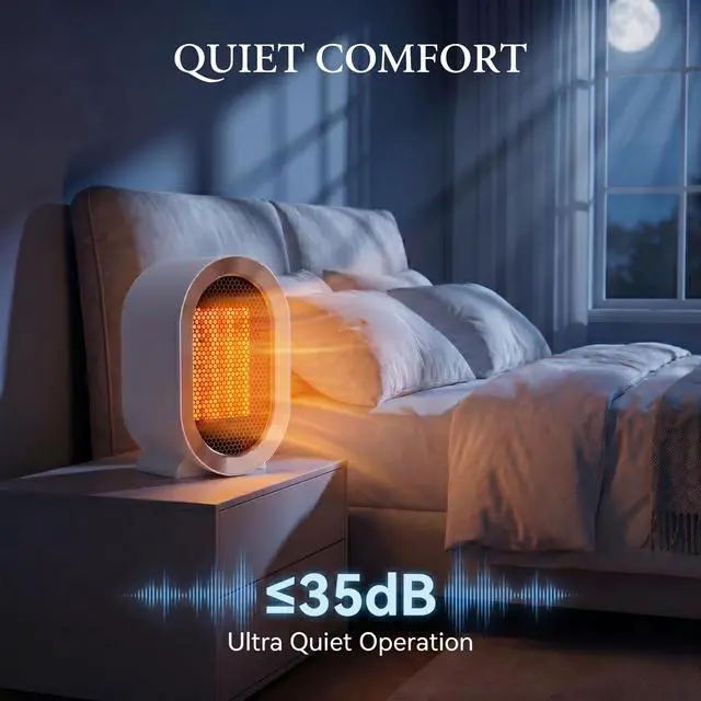 Alt view image 4 of 7 - Indoor Electric Portable Space Heater, 1200W Personal Desk Heater, Fast Quiet Heating Ceramic with Thermostat for Large Room,Bedroom and Office Use (White)