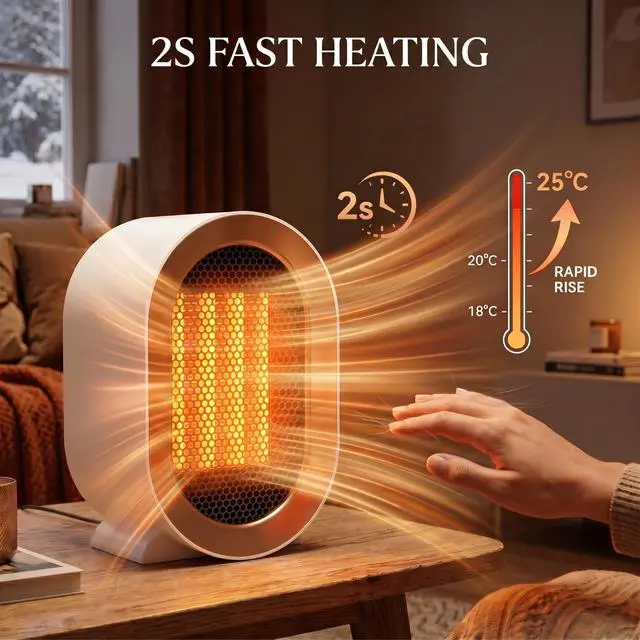 Alt view image 5 of 7 - Indoor Electric Portable Space Heater, 1200W Personal Desk Heater, Fast Quiet Heating Ceramic with Thermostat for Large Room,Bedroom and Office Use (White)