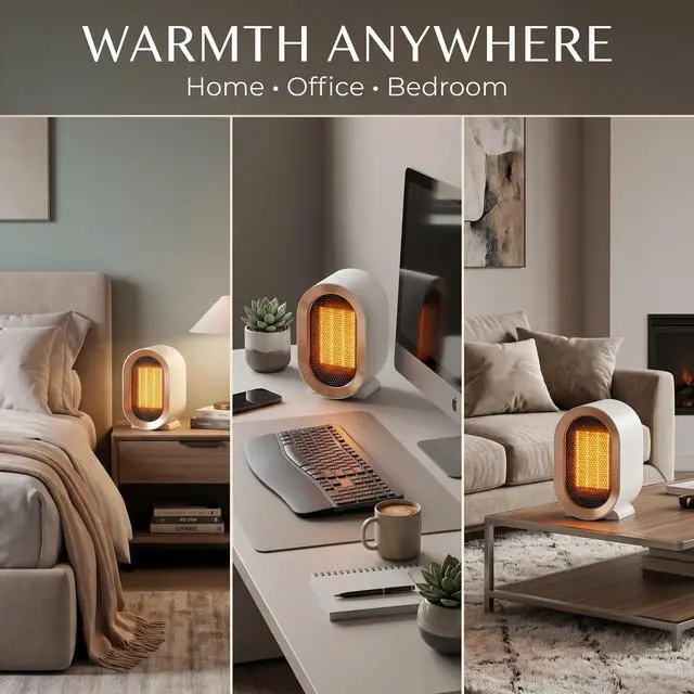 Alt view image 6 of 7 - Indoor Electric Portable Space Heater, 1200W Personal Desk Heater, Fast Quiet Heating Ceramic with Thermostat for Large Room,Bedroom and Office Use (White)