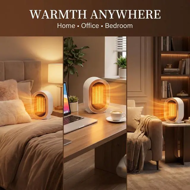 Alt view image 7 of 7 - Indoor Electric Portable Space Heater, 1200W Personal Desk Heater, Fast Quiet Heating Ceramic with Thermostat for Large Room,Bedroom and Office Use (White)