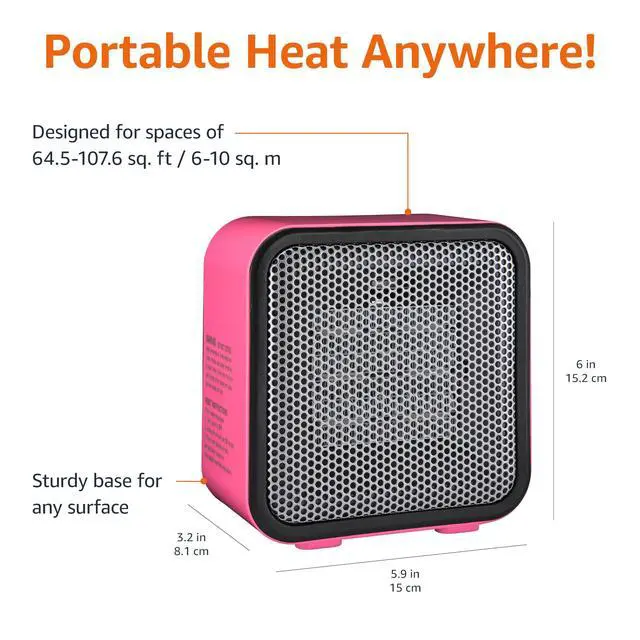 Alt view image 3 of 4 - Ceramic Space Heater, Portable Mini Heater for Office Desk, Indoor Use, 500W, With Tip-Over Protection, Lightweight 1.4 lbs, Pink, 5.9 x 3.2 x 6 inches