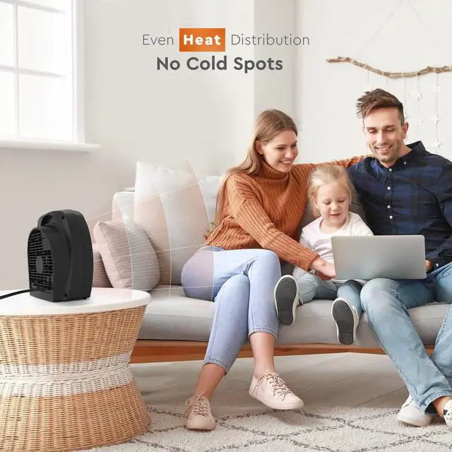 Alt view image 3 of 7 - Indoor Space Heater with Adjustable Thermostat, Fan Forced, Electric, Overheat Protection, Safety Tip-Over Switch, Energy Efficient, Ideal for Home, Bedroom, & Office, 1,500W, CZ45EBK