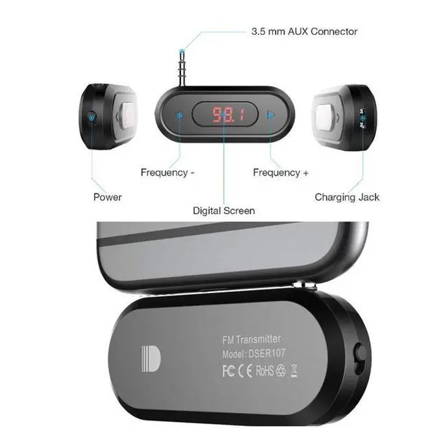 Alt view image 5 of 7 - 3.5MM Audio Head Mobile Phone/Pad/MP3/MP4/MP5/Tablet FM Transmitter Built in 300mAh Battery Car Radio Transmitter