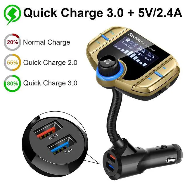 Alt view image 5 of 7 - 2026 Upgraded Wireless Bluetooth Car Adapter FM Transmitter, 1.7'' LCD Display, Flexible Gooseneck, 20W QC3.0&Dual USB Ports, AUX Input/Output for Hands-Free Call, Micro/TF Card(Golden,Normal)