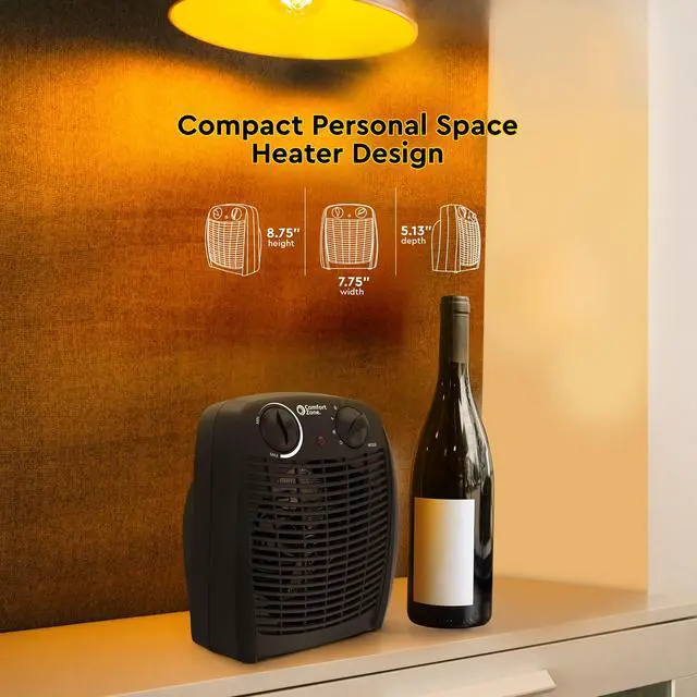 Alt view image 7 of 7 - Indoor Space Heater with Adjustable Thermostat, Fan Forced, Electric, Overheat Protection, Safety Tip-Over Switch, Energy Efficient, Ideal for Home, Bedroom, & Office, 1,500W, CZ45EBK