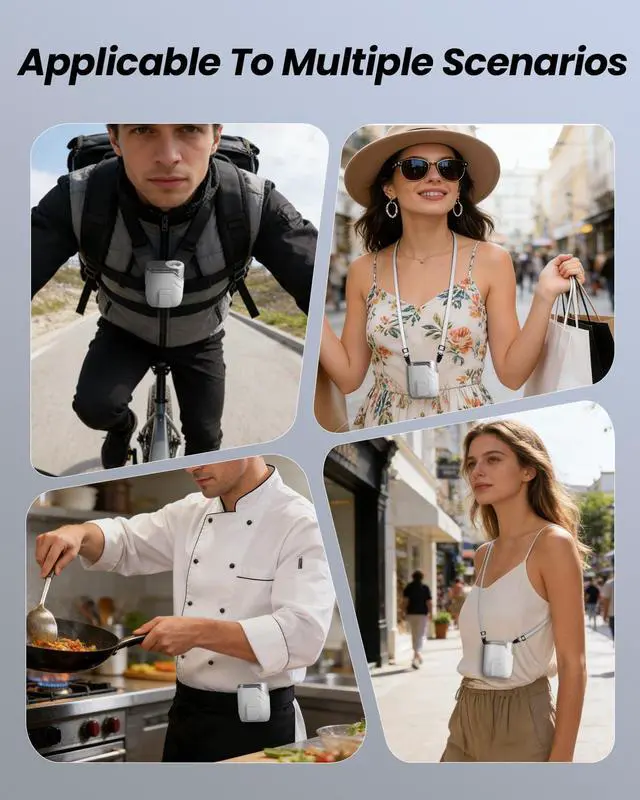 Alt view image 7 of 7 - Portable Fan Rechargeable - 5-oz Mini Hands-Free Personal Fans for Neck Waist, 100 Speed Turbo Airflow, Wearable Clip on Shirt Belt Fan for Body with LED Light, Travel Work Outdoor (White)