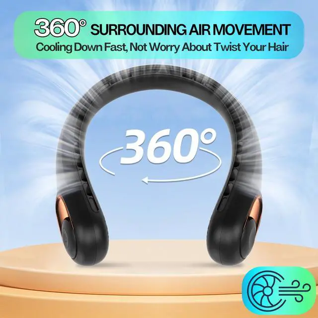 Alt view image 5 of 6 - Neck Fan, Portable Bladeless Neck Fans, Upgrade 360° Airflow, Super Quiet, 3 Speeds, 4000mAh Personal Wearable Neck Fan, Upgraded Cooling Air Volume USB Rechargeable Hands Free Fan