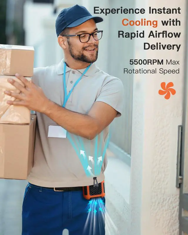 Alt view image 2 of 6 - Cooling Waist Fan w/Steel Clip and Silicone Sleeve, Under Shirt Fan Clip On, 24H Personal Fan, 3 Speeds Cooling Belt Fan, Rechargeable Body Fan for Outdoor, Travel, Gift for Workers in Heat