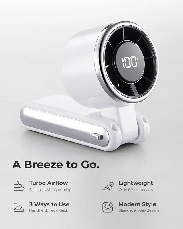Alt view image 2 of 7 - Portable Handheld Turbo Fan - 5 Gear High Speed 4000mAh Rechargeable Mini Personal Hand Fan Blow Cold Air, Battery Operated Travel Essentials, Beach Vacation, Gifts for Women, Men (White)