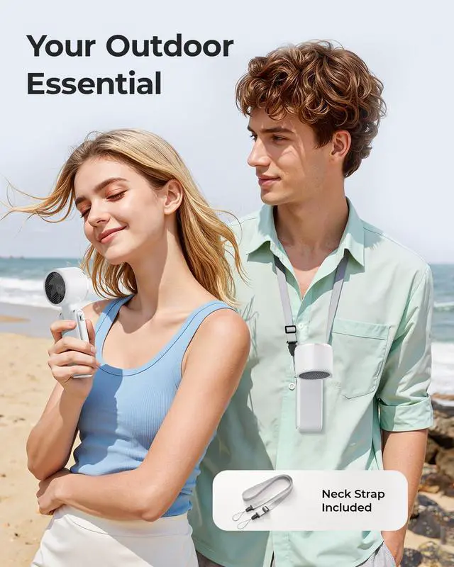 Alt view image 3 of 7 - Portable Handheld Turbo Fan - 5 Gear High Speed 4000mAh Rechargeable Mini Personal Hand Fan Blow Cold Air, Battery Operated Travel Essentials, Beach Vacation, Gifts for Women, Men (White)