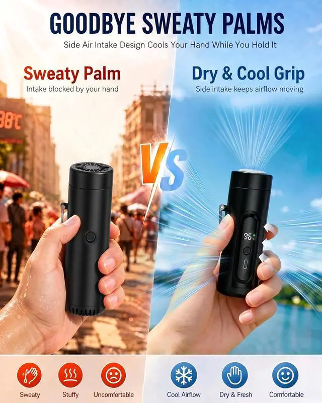 Alt view image 3 of 7 - Mini Clip On Handheld Cooling Fan, 17000RPM 5 Speed Small Belt Fan with Ice Cooling Plate, Long Battery & LED Display, Portable Pocket Waist Fan for Travel Camping Hiking, Gifts for Men Women(Black)