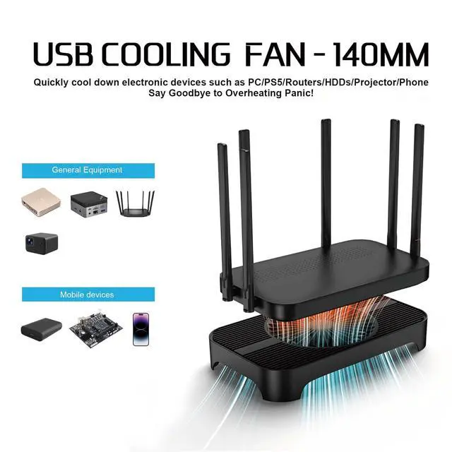 Alt view image 2 of 7 - X3 USB Cooling Fan, 18dB Ultra Quiet 140mm USB PC Fan with Built-in Cable and One-Touch Switch Compatible with Router, Receiver, Amplifier, DVR, PlayStation, Xbox, Computer Cabinet Cooling