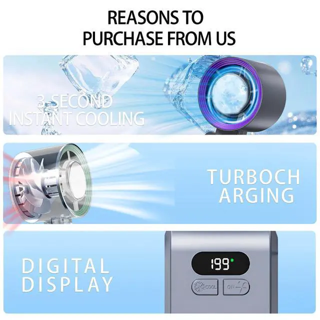 Alt view image 2 of 7 - Handheld Fan, Portable Handheld Fan with Ice Function, mini personal fan, Turbo Powerful Rechargeable Fans,1-199 Speed, Foldable, for Women Men Outdoor Indoor travel essentials(Grey)