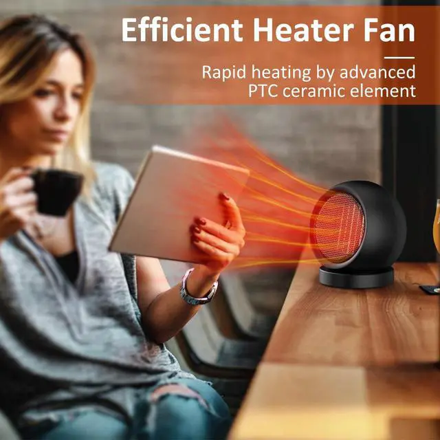 Alt view image 2 of 7 - Desk Heater,Small Space Heaters for Indoor Use,Safe and Quiet Desktop Heater for Bedroom Home Office(Black)