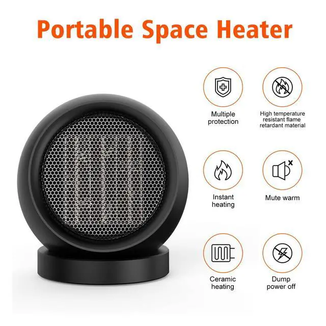 Alt view image 4 of 7 - Desk Heater,Small Space Heaters for Indoor Use,Safe and Quiet Desktop Heater for Bedroom Home Office(Black)