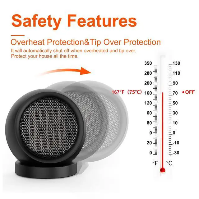 Alt view image 5 of 7 - Desk Heater,Small Space Heaters for Indoor Use,Safe and Quiet Desktop Heater for Bedroom Home Office(Black)