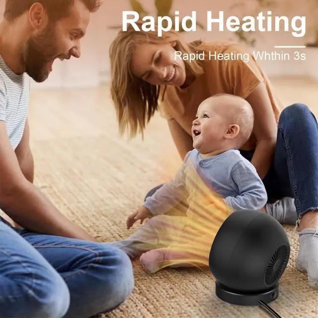 Alt view image 3 of 7 - Desk Heater,Small Space Heaters for Indoor Use,Safe and Quiet Desktop Heater for Bedroom Home Office(Black)