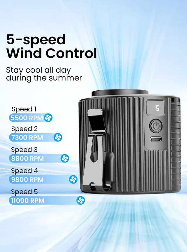 Alt view image 3 of 7 - Portable Mini Waist Fan with LED Display, Personal Cool Clip Belt Fan with 5 Speeds, 11000 RPM Strong Airflow, Under shirt Clip with 21H Use Time, Wearable Belt Design for Blue Collar, Jobsite